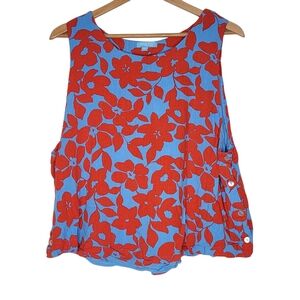 Draper James RSVP Blue / Red Floral Sleeveless‎ Top Blouse Women's 2XL